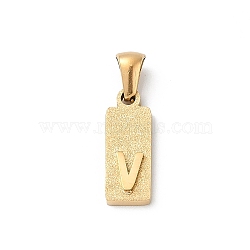 304 Stainless Steel Pendants, Golden, Rectangle with Letter Charm, Letter V, 17.5x6.5x3mm, Hole: 3x6mm(STAS-Z120-03V-G)