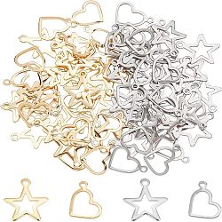 80Pcs 4 Style 304 Stainless Steel Pendants, Cut-Out, Hollow, Mixed Shape, Golden & Stainless Steel Color, 10~15x13~14x0.8~mm, Hole: 1~1.4mm, 20pcs/style(STAS-UN0032-12)