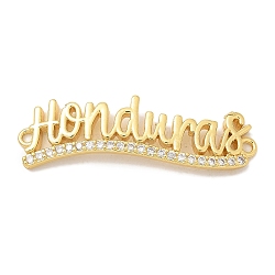 Brass Clear Cubic Zirconia Word Honduras Connector Charms, Rack Plating, Long-Lasting Plated, Lead Free & Cadmium Free, Real 18K Gold Plated, 11x37x3.5mm, Hole: 1.6mm(KK-K293-40G-02)