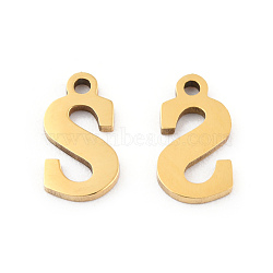201 Stainless Steel Charms, Alphabet, Letter.S, 9x5x1mm, Hole: 1mm(STAS-N091-176S-LG)