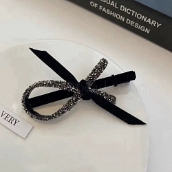 Alloy Alligator Hair Clips, with Velvet and Rhinestone, Black Diamond, 80x60mm(PW-WG59878-03)