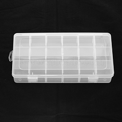 Plastic Bead Containers, Adjustable Dividers Box, 18 Compartments, Rectangle, Clear, 235x128x43mm, Compartment: 37x37mm(CON-S030)