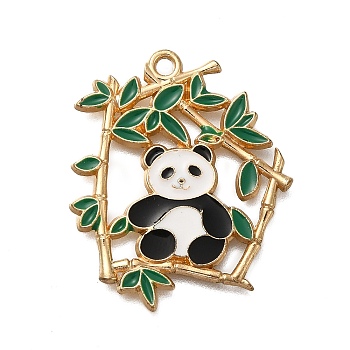 Rack Plating Panda Theme Alloy Enamel Pendants, Golden, Panda, 29.5x25x1.3mm, Hole: 1.8mm