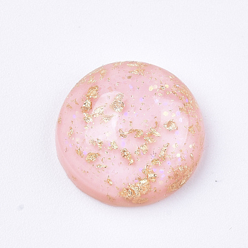 Glitter Translucent Resin Cabochons, with Gold Foil inside, Half Round/Dome, Pink, 12x5mm