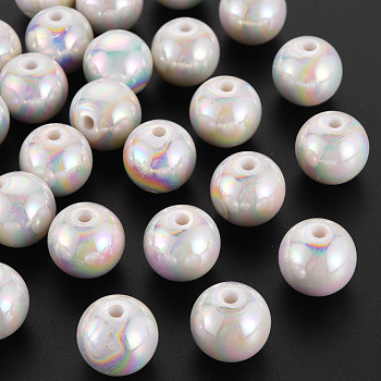 Opaque Acrylic Beads, AB Color Plated, Round, White, 16x15mm, Hole: 2.8mm, about 220pcs/500g
