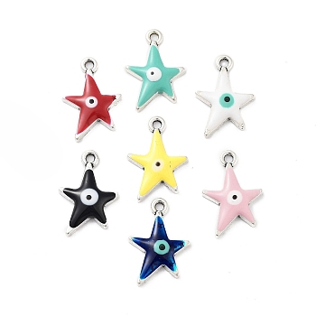 Alloy Enamel Pendants, Star with Evil Eye Charm, Cadmium Free & Nickel Free & Lead Free, Antique Silver, Mixed Color, 22x15x3.5mm, Hole: 1.8mm