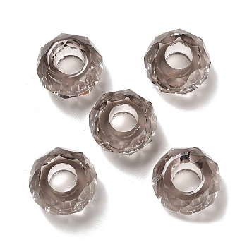 Transparent Resin European Beads, Large Hole Beads, Faceted, Rondelle, Rosy Brown, 13.5x8mm, Hole: 5.5mm