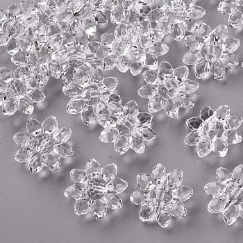 Transparent Acrylic Beads, Faceted, Flower, Clear, 29x12mm, Hole: 3mm, about 200pcs/500g