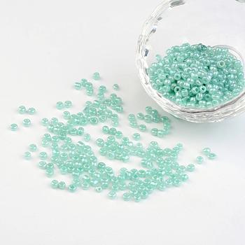 12/0 Ceylon Round Glass Seed Beads, Aqua, Size: about 2mm in diameter, hole:1mm, about 3303pcs/50g