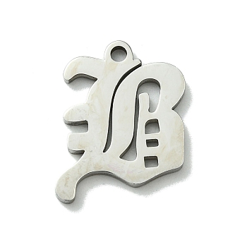 201 Stainless Steel Pendants, Stainless Steel Color, Old Initial Letters Charms, Letter B, 20x15x1.6mm, Hole: 1.8mm