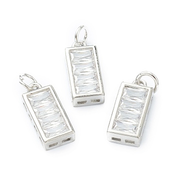 Brass Micro Pave Clear Cubic Zirconia Charms,Long-Lasting Plated, Rectangle, Platinum, 15x6.5x3mm, Hole: 3.4mm