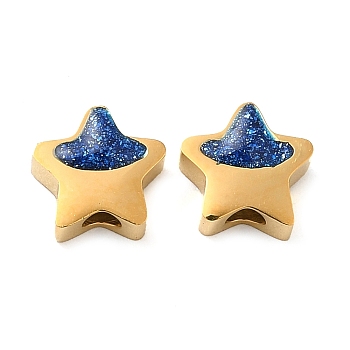 304 Stainless Steel Beads, with Enamel, Star, Real 18K Gold Plated, 7.5x7.7x3.4mm, Hole: 1.7mm