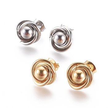304 Stainless Steel Stud Earrings, Hypoallergenic Earrings, with Ear Nuts, Flower, Mixed Color, 11.5x6.5mm, Pin: 0.6mm, 6pairs/card