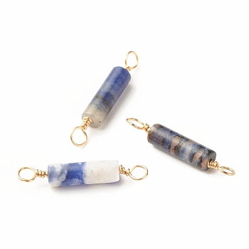 Natural Sodalite Connector Charms, with Light Gold Eco-Friendly Copper Wire Wrapped, Column, 22~23.5x4mm, Hole: 2.2~2.4mm