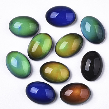 Translucent Glass Cabochons, Changing Color Mood Cabochons, Oval, Black, 21x15x8.5mm