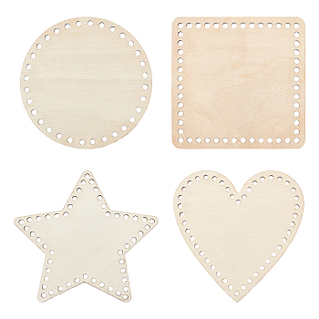 Elite 4Pcs 4 Style Wooden Needlecraft Cross-stitch Embroidered Blank Frame, Star & Heart & Square & Flat Round, BurlyWood, 15.5~15x15x0.25cm, Hole: 5mm, 1pc/style