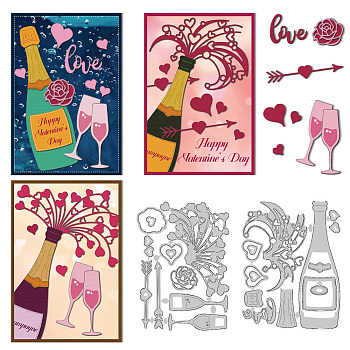 Valentine's Day Champagne Carbon Steel Cutting Dies Stencils, for DIY Scrapbooking, Photo Album, Decorative Embossing Paper Card, Drink, 100~106x138~139x0.8mm, 2pcs/set