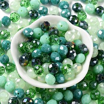 Glass Beads, Faceted, Rondelle, Lime Green, 10x8mm, Hole: 1mm, about 67pcs/60g