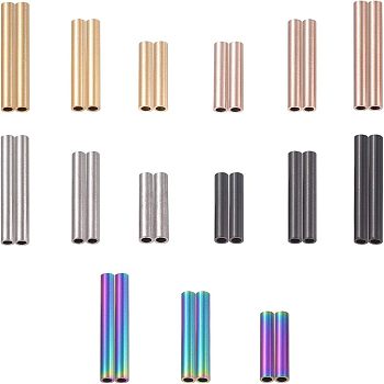 304 Stainless Steel Tube Beads, Mixed Color, 15~25x3mm, Hole: 2mm, 30pcs/box