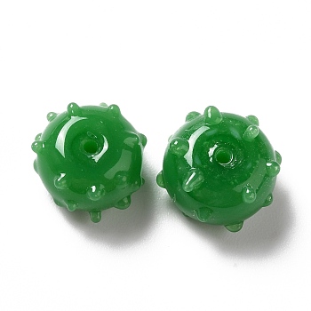 Handmade Bumpy Lampwork Beads, Round, Green, 12x13x8mm, Hole: 1.6mm