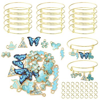 DIY Bangle Making Kit, Including Iron Expandable Bangle Making, Alloy Pendants, Butterfly & Flower & Butterfly & Lighting Bolt, Mixed Color, 77Pcs/bag