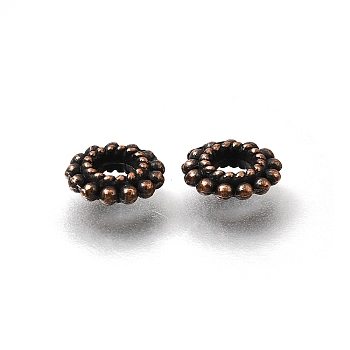 Tibetan Style Alloy Spacer Beads, Flat Round, Red Copper, 8x2.5mm, Hole: 3mm, about 2857pcs/1000g