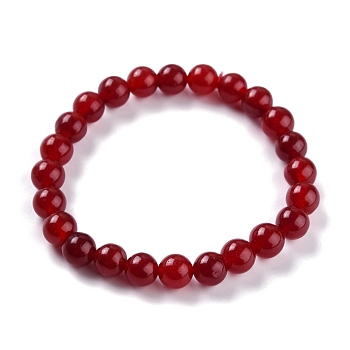 Dyed Natural Jade Beads Stretch Bracelets, Round, Red, Inner Diameter: 2-1/4 inch(5.7cm), Bead: 8~8.5mm