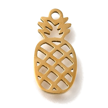 201 Stainless Steel Pendants, Fruit Charms, Pineapple, 14.5x7x1mm, Hole: 1.2mm