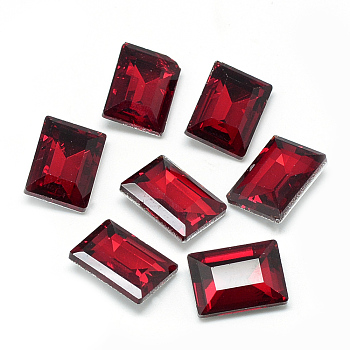 Pointed Back Glass Rhinestone Cabochons, Back Plated, Faceted, Rectangle, Red, 8x6x3.5mm