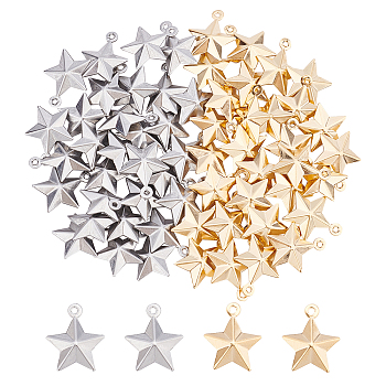 304 Stainless Steel Pendants, Star, Golden & Stainless Steel Color, 15x12~12.5x4mm, Hole: 1mm, 30pcs/color, 2colors, 60pcs/box