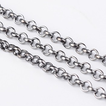 Iron Rolo Chains, Belcher Chain, Unwelded, Lead Free, Gunmetal, with Spool, Size: Chain: about 2.5mm in diameter, 1mm thick, about 328.08 Feet(100m)/roll