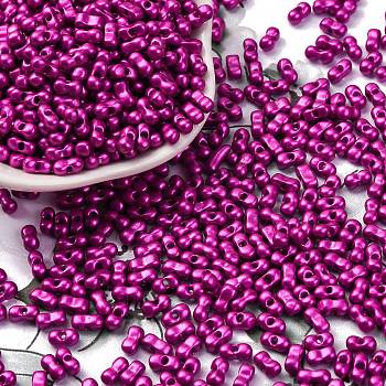 Baking Paint Glass Seed Beads, Metallic Colours, Peanut, Magenta, 6x3.5x3mm, Hole: 1mm, about 4500pcs/pound