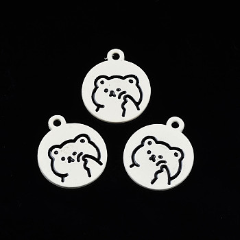 Alloy Spray Painted Enamel Pendants, Cadmium Free & Lead Free, Flat Round with Bear, Black, 20.5x18x1.5mm, Hole: 1.8mm