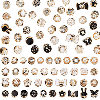 120Pcs 40 Style Half Round & Bowknot & Star & Flower Small Instant Buttons Brooch Pins, Alloy Safety Lapel Pins for Collar Hat Bags, Light Gold, Mixed Color, 8~18.5x8~18.5x2~6mm, Pin: 1mm, 3Pcs/style