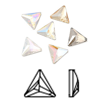 K9 Glass Rhinestone Cabochons, Flat Back & Back Plated, Faceted, Triangle, Mixed Color, 16x18x5.5mm