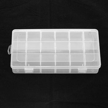 Plastic Bead Containers, Adjustable Dividers Box, 18 Compartments, Rectangle, Clear, 235x128x43mm, Compartment: 37x37mm