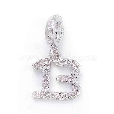 19mm Clear Alphabet Brass+Cubic Zirconia Dangle Beads