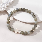 Natural Labradorite & Synthetic Turquoise Beaded Bracelets, Stretch Bracelets for Women Men, Round & Cross, Beads: 8.5mm, Inner Diameter: 2.38 inch(6.05cm)(BJEW-JB13570)