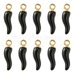 Alloy Enamel Pendants, Cadmium Free & Nickel Free & Lead Free, Light Gold, Hot Horn of Plenty/Italian Horn Cornicello Charms, Black, 21x6x6mm, Hole: 2mm(X1-ENAM-N054-70A)