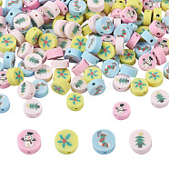 Fashewelry 400Pcs 4 Colors Handmade Polymer Clay Beads, Christmas Theme, Flat Round, Mixed Color, 10x4mm, Hole: 1.6mm, 100pcs/color(CLAY-FW0001-02)