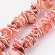 Natural Shell Bead Strands, Dyed, Nuggets, Light Salmon, 10~20x8~12x3~6mm, Hole: 1mm, about 15.7 inch(BSHE-P010-03)