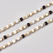 3.28 Feet Handmade Glass Seed Beaded Chains, with Stainless Steel Cable Chains, Unwelded, Black, Golden, 1x0.9mm(X-CHS-G012-02G)