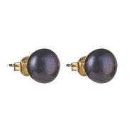 Natural Pearl Rondelle Stud Earrings, 304 Stainless Steel Earring Post, Golden, Black, 7~7.5mm, Pin: 0.7mm(EJEW-JE04585-01)