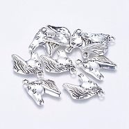 Alloy Pendants, Lead Free & Cadmium Free & Nickel Free, Horse Head, Antique Silver, 25x20x3mm, Hole: 3mm(PALLOY-A13115-AS-NR)