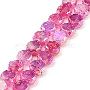 Imitation Jade Glass Beads Strands, AB Color Plated, Faceted, Flat Round, Camellia, 7x3.5mm, Hole: 1.4mm, about 59pcs/strand, 16.22''(41.2cm)(GLAA-P058-05A-01)