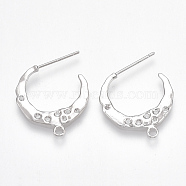 Brass Stud Earring Findings, Half Hoop Earrings, with Loop and Cubic Zirconia, Clear, Nickel Free, Real Platinum Plated, 21x20x1.5mm, Hole: 1.5mm, Pin: 0.8mm(X-KK-T038-223P)