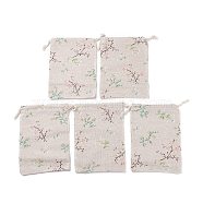 Cotton Packing Pouches Drawstring Bags, with Printed Flower, Colorful, 18x13cm(ABAG-S003-07A)