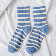 Cotton Knitting Socks, Crew Socks, Winter Warm Thermal Socks, Stripe, 270x115x6mm(COHT-PW0001-61F)