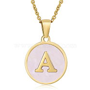 Natural Shell Initial Letter Pendant Necklace, with Golden Stainless Steel Cable Chains, Letter A, 17.72 inch(45cm)(LE4192-15)
