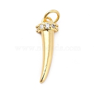 Rack Plating Brass Micro Pave Cubic Zirconia Pendants, Horn Tusk Charm, Long-Lasting Plated, with Jump Rings, Cadmium Free & Lead Free, Real 18K Gold Plated, 19.5x6.5x3.5mm, Hole: 3mm(KK-K270-12G)